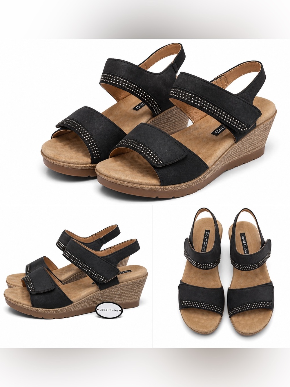 209. Good Choice Black Stud-Trim Wedge Sandals